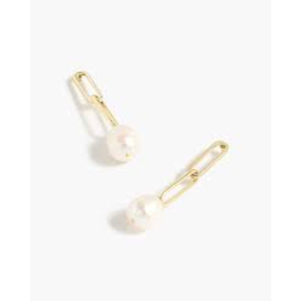 J. Crew Gold-Plated Pearl & Chain Dangle Earrings – Modern Minimalist – NWT